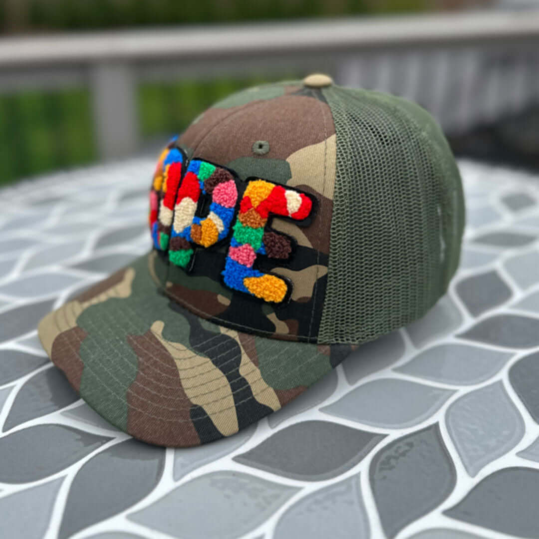 Chenille Dope Camo Patched Hat