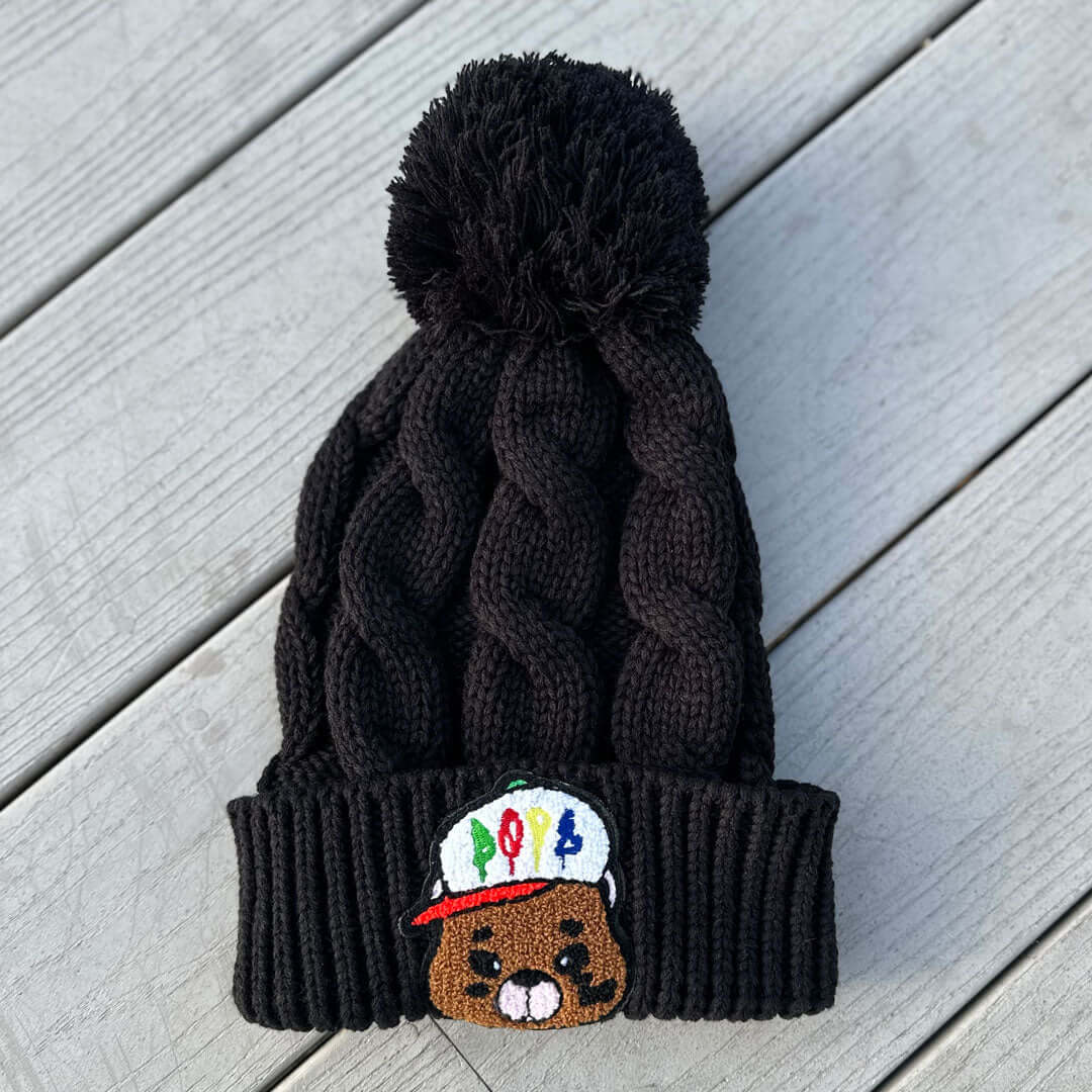 Chenille Dope Bear Chunky Cable Pom Knitted Hat - Rebel P Customs