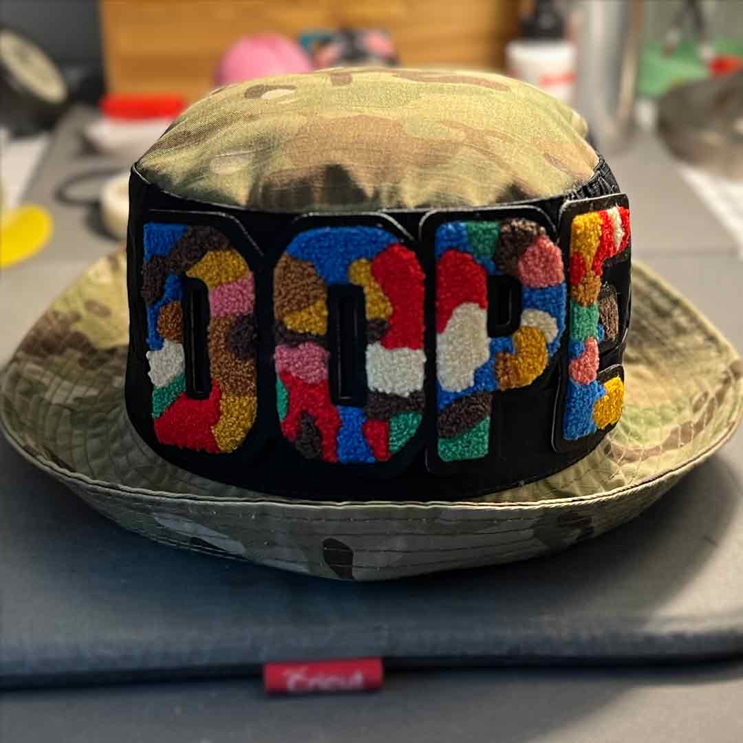 Chenille Dope Camo Patched Bucket Hat - Rebel P Customs