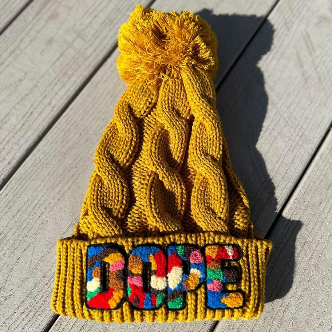 Chenille Dope Chunky Cable Pom Knitted Hat