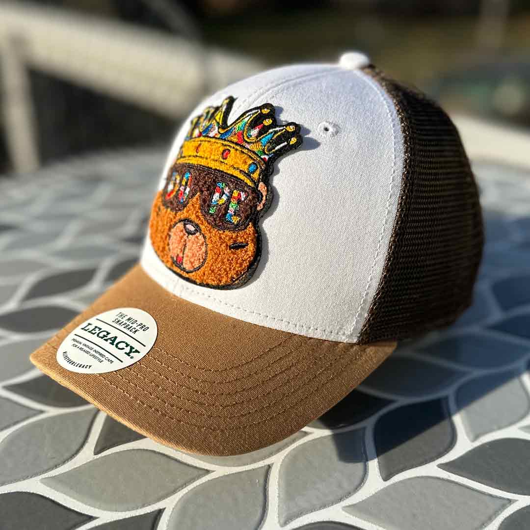 Chenille Dope Crown Bear Patched Mid-Pro Snapback Trucker Cap - Rebel P Customs