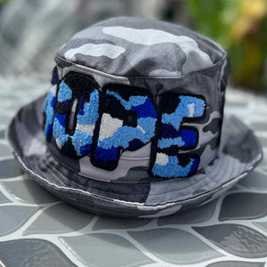 Chenille Dope Grey Camo Patched Unstructured Bucket Hat - Rebel P Customs