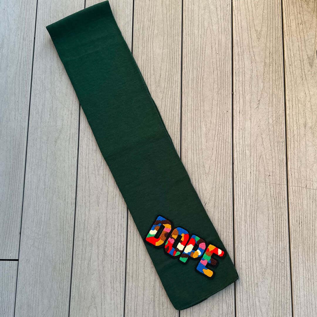 Chenille Dope Patched Green Scarf - Rebel P Customs