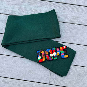 Chenille Patched Dope Green Knit Scarf - Rebel P Customs
