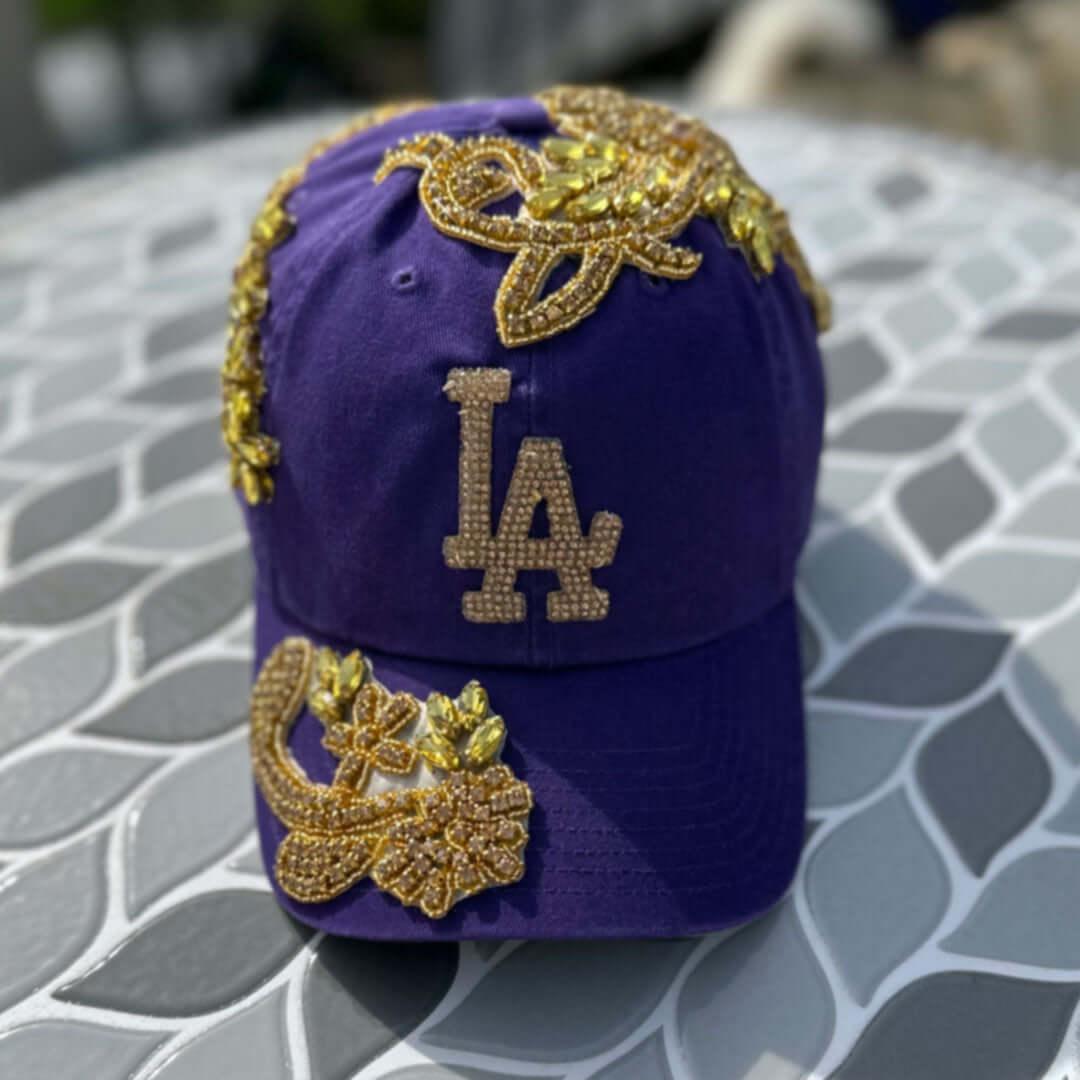 Custom Beaded Gold Crystal Applique LA Hat - Rebel P Customs