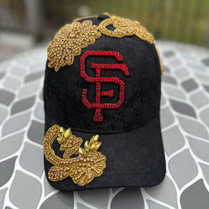 Limited Edition Custom Gold Beaded Crystal Applique Bling SF Hat - Rebel P Customs