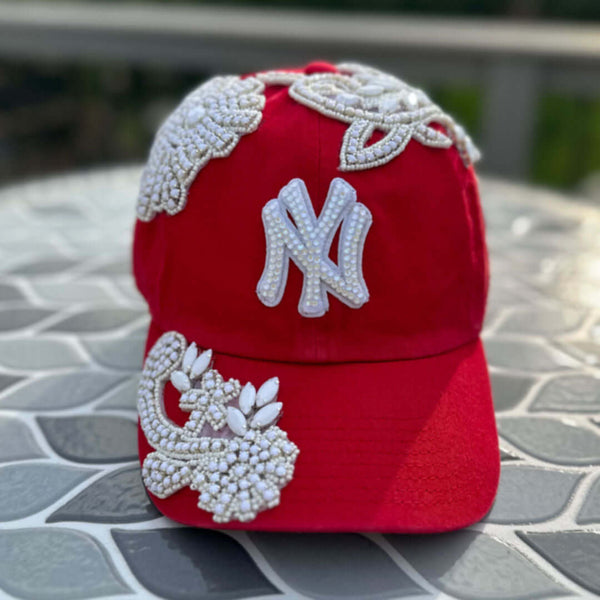 Custom Pink Beaded Crystal Applique New York Hat