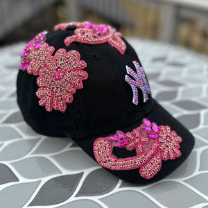 Pink Beaded Crystal Applique & Rhinestone New York Hat - Rebel P Customs