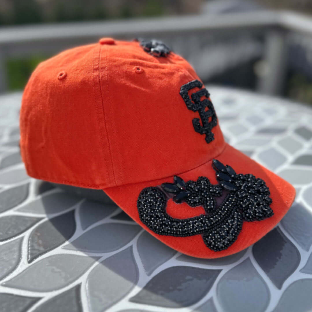 Custom Beaded Black Crystal Applique SF Hat