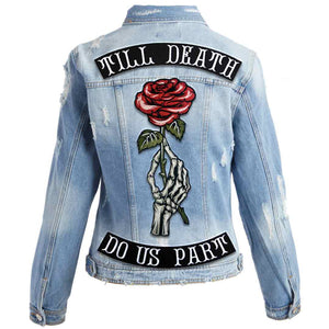 Till Death Do Us Part Chenille Patched Denim Jacket - Rebel P Customs